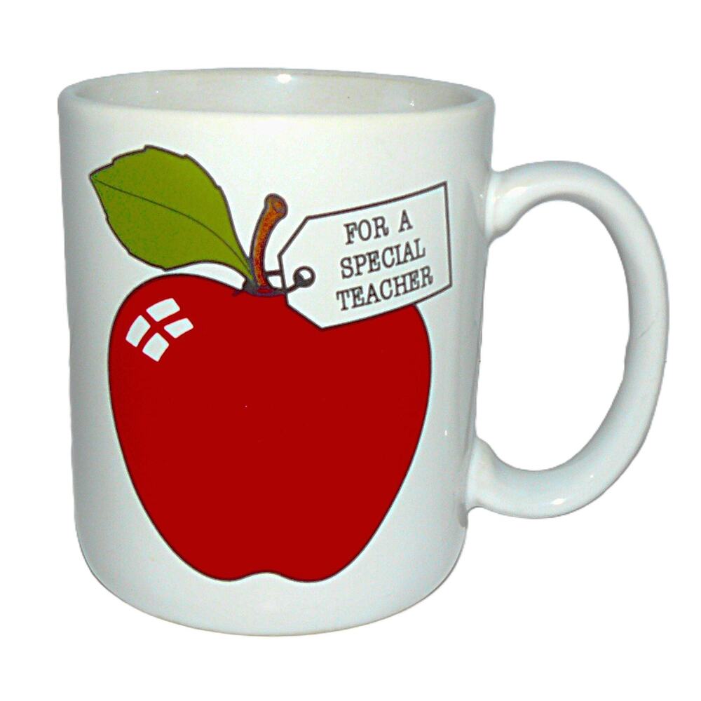 Vintage 1900s Hallmark For A Special Teacher White Ceramic Mug Red Apple Design